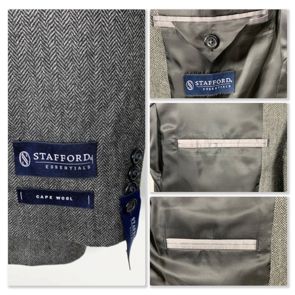 Stafford Black Herringbone Classic Fit Suit Jacket - Picture 6 of 8